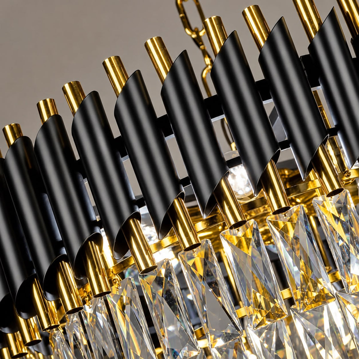 Glintac Gold Black Tube Stainless Steel K9 Crystal Pendant Chandelier Ceiling Lights - 3 Colour Changing (600MM)