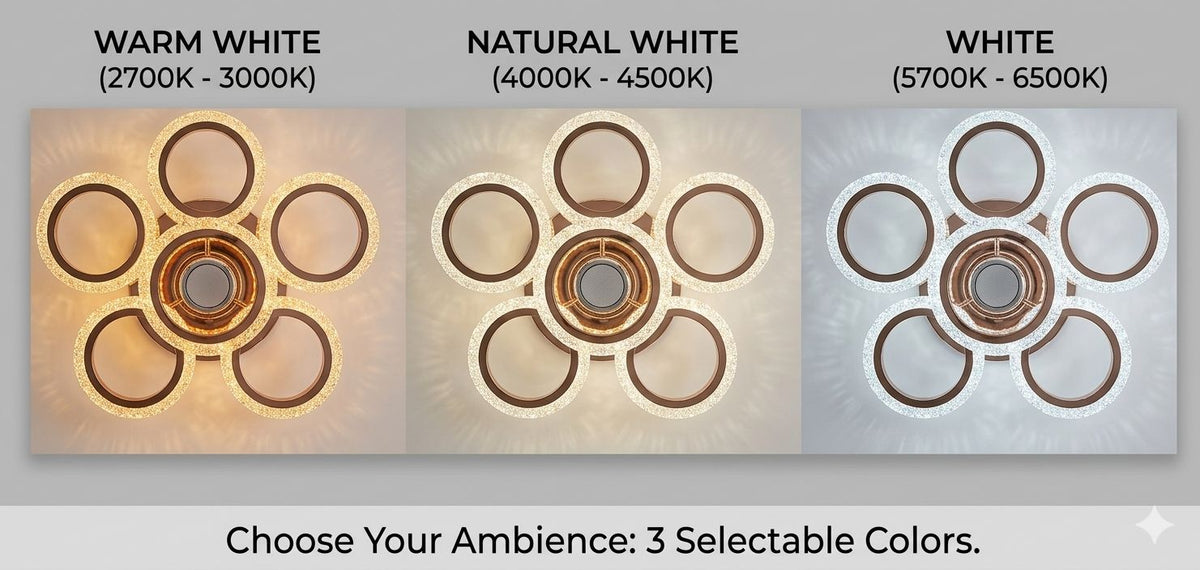 Glintac Crystal Chandelier, 3 Colour Changing WIth Remote Control and Bluetooth (5+1) Waterproof and Gloss Finish