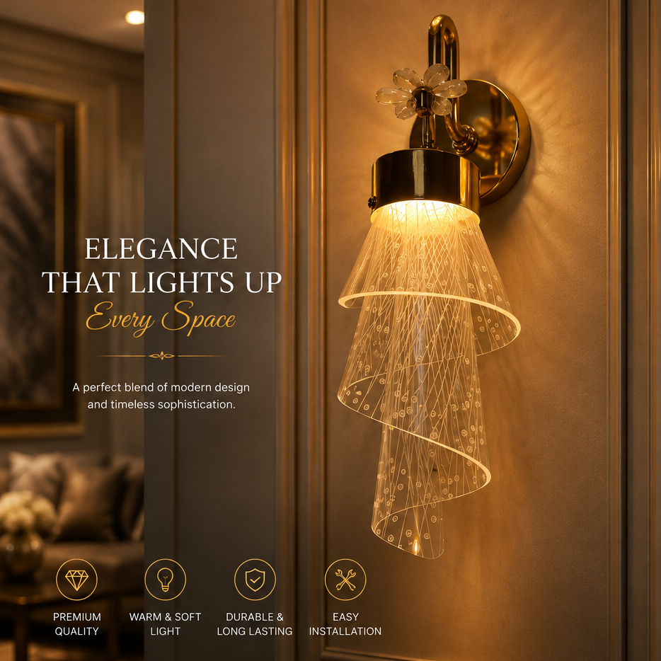Glintac Luxury Gold Wall Sconce | 3 Color LED Wall Light