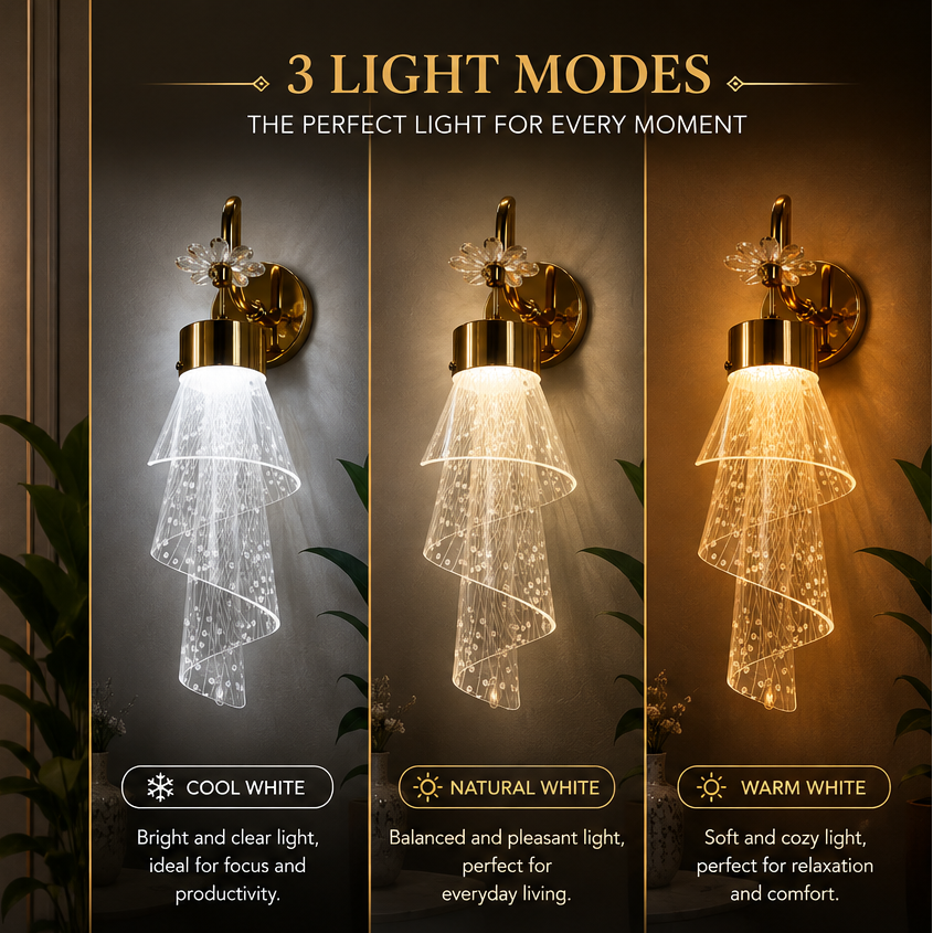 Glintac Luxury Gold Wall Sconce | 3 Color LED Wall Light