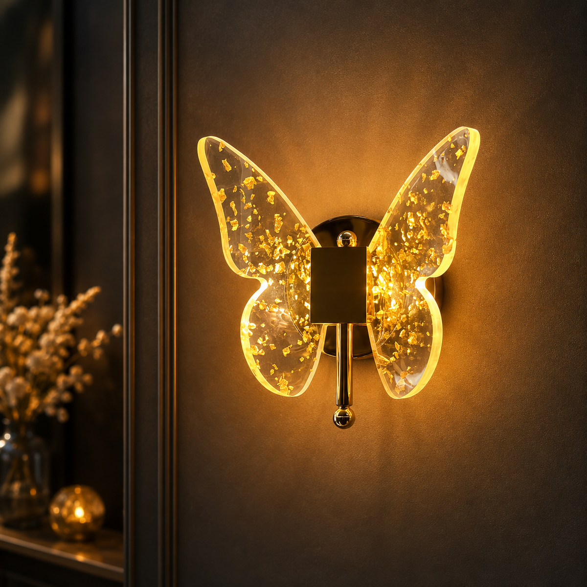 Glintac Butterfly LED Wall Light | Decorative Golden Wall Sconce for Bedroom & Living Room