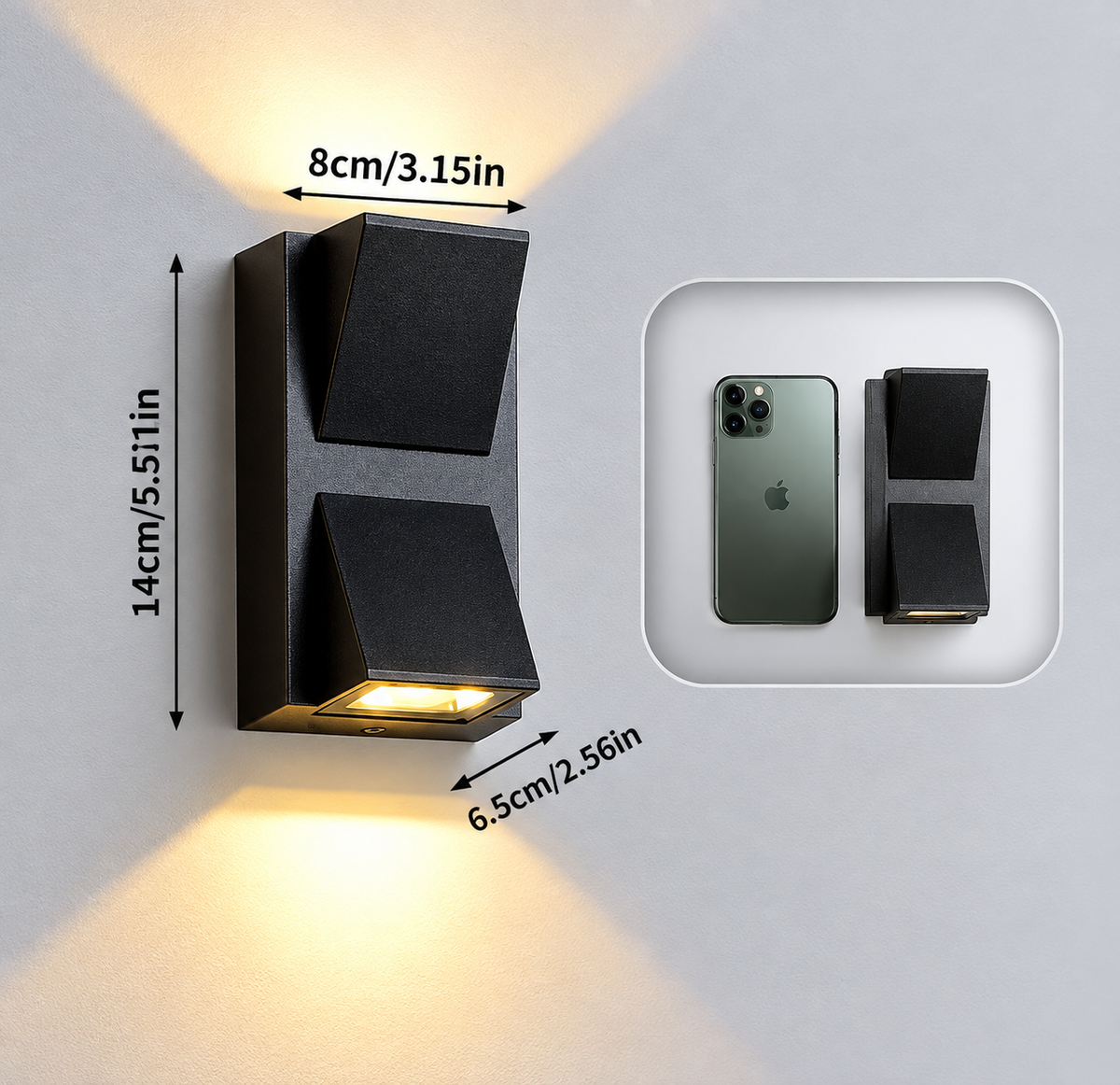 Glintac Modern Outdoor Wall Light – Up & Down Black Sconce