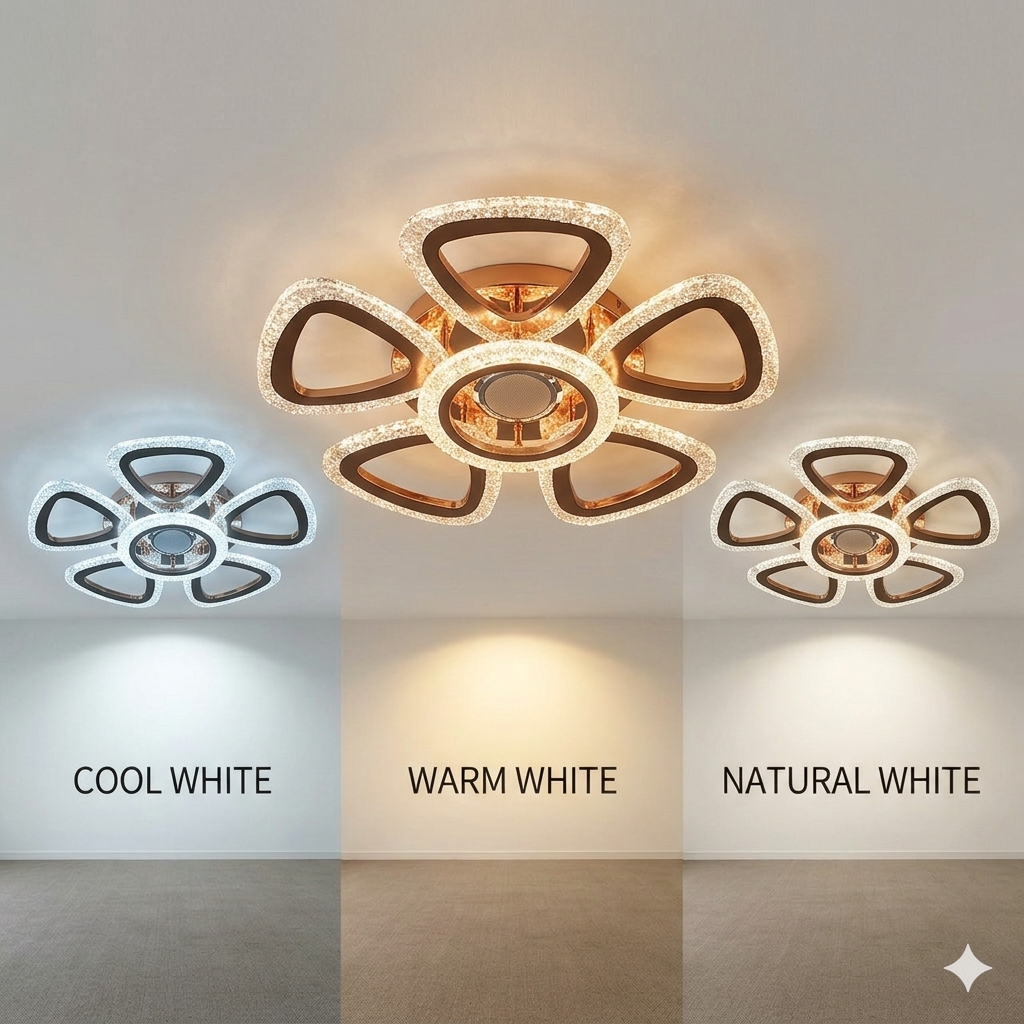 Glintac Crystal Chandelier, 3 Colour Changing WIth Remote Control and Bluetooth (5+1) Waterproof and Gloss Finish