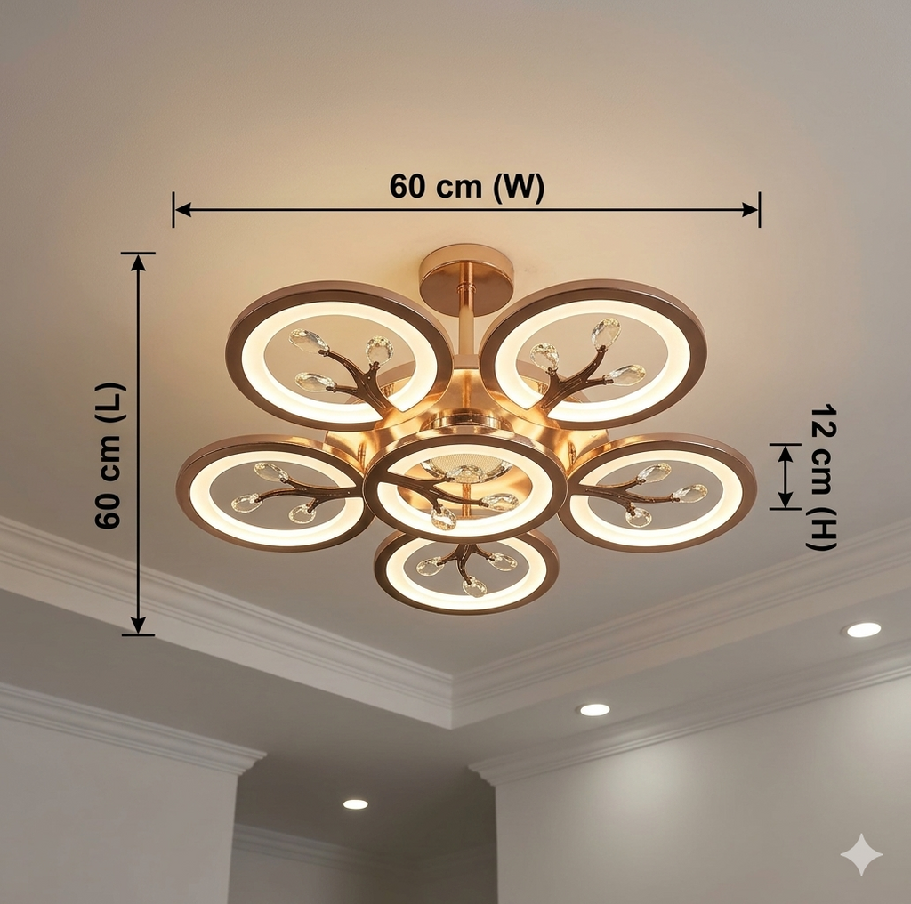 Glintac Crystal Chandelier, 3 Colour Changing WIth Remote Control and Bluetooth (5+1) Waterproof and Gloss Finish