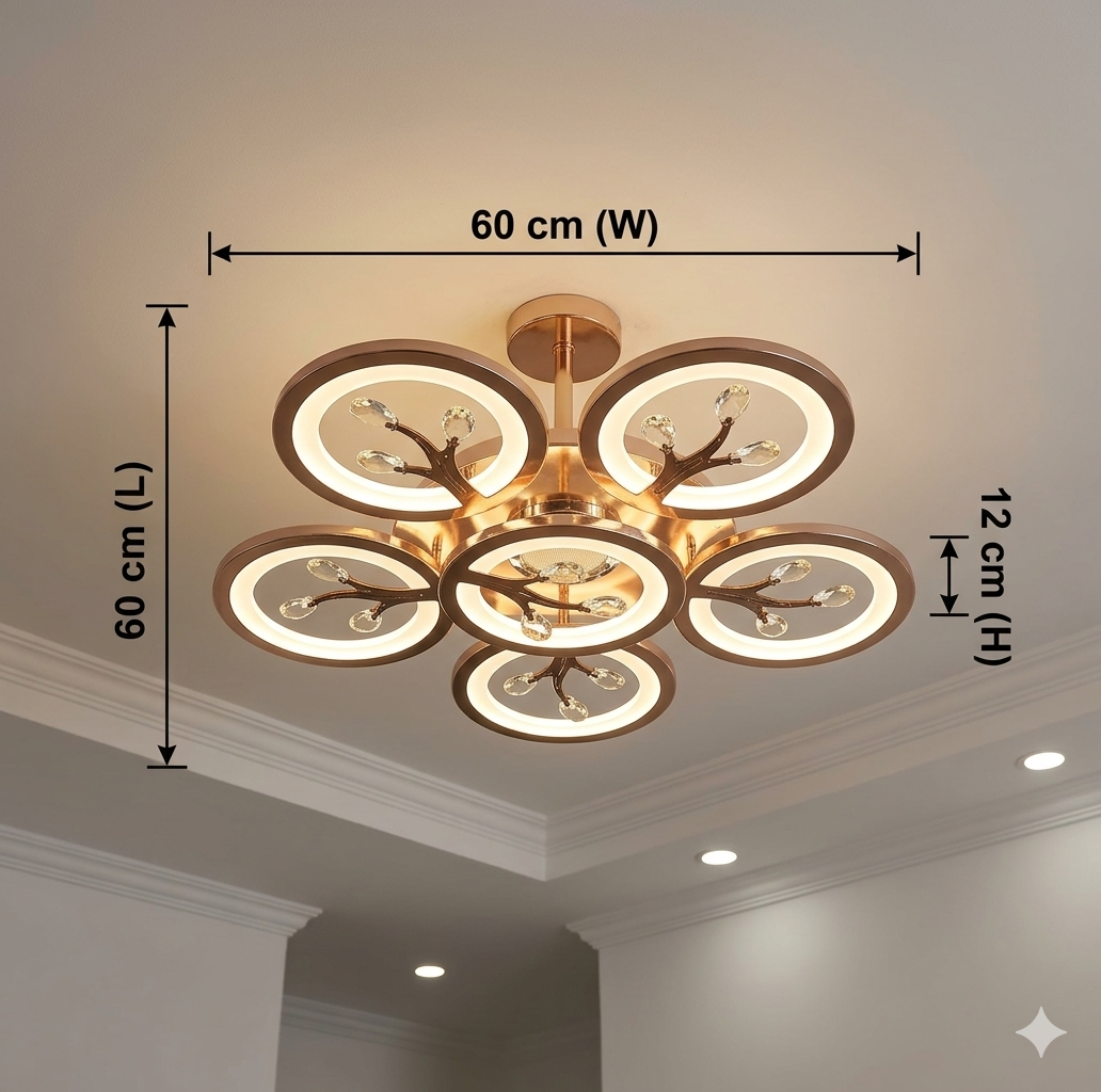 Glintac Crystal Chandelier, 3 Colour Changing WIth Remote Control and Bluetooth (5+1) Waterproof and Gloss Finish