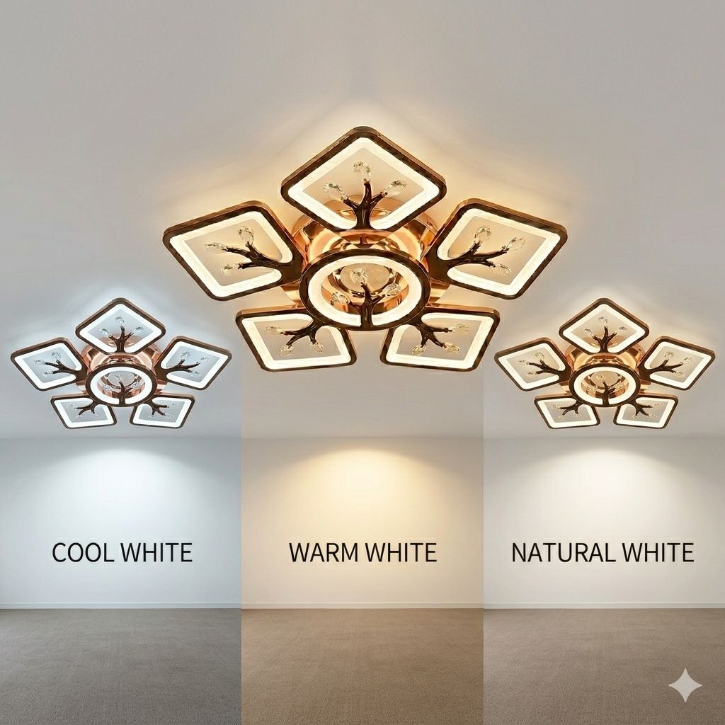 Glintac Crystal Chandelier, 3 Colour Changing WIth Remote Control and Bluetooth (5+1) Waterproof and Gloss Finish
