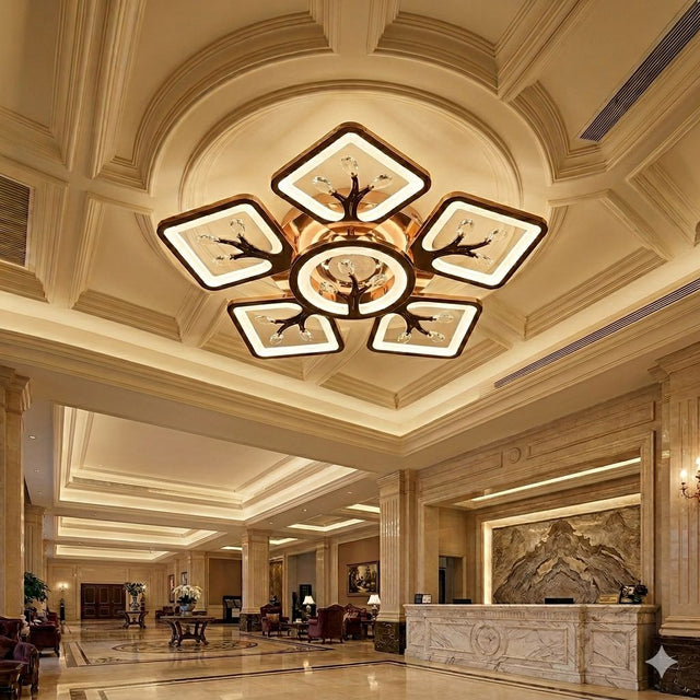 Glintac Crystal Chandelier, 3 Colour Changing WIth Remote Control and Bluetooth (5+1) Waterproof and Gloss Finish
