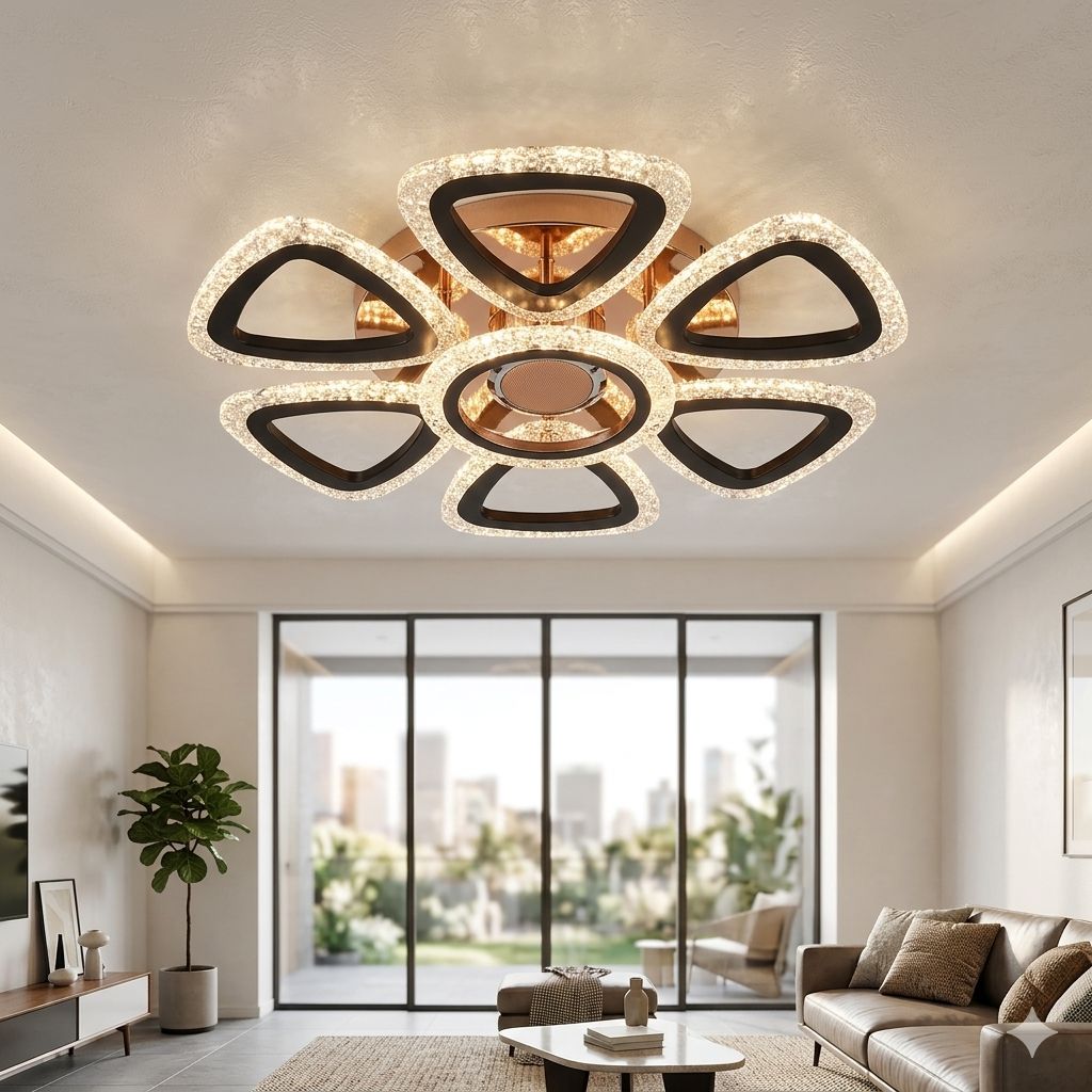 Glintac Crystal Chandelier, 3 Colour Changing WIth Remote Control and Bluetooth (5+1) Waterproof and Gloss Finish
