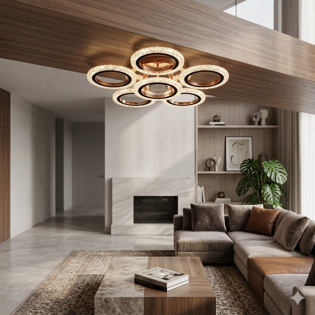 Glintac Crystal Chandelier, 3 Colour Changing WIth Remote Control and Bluetooth (5+1) Waterproof and Gloss Finish