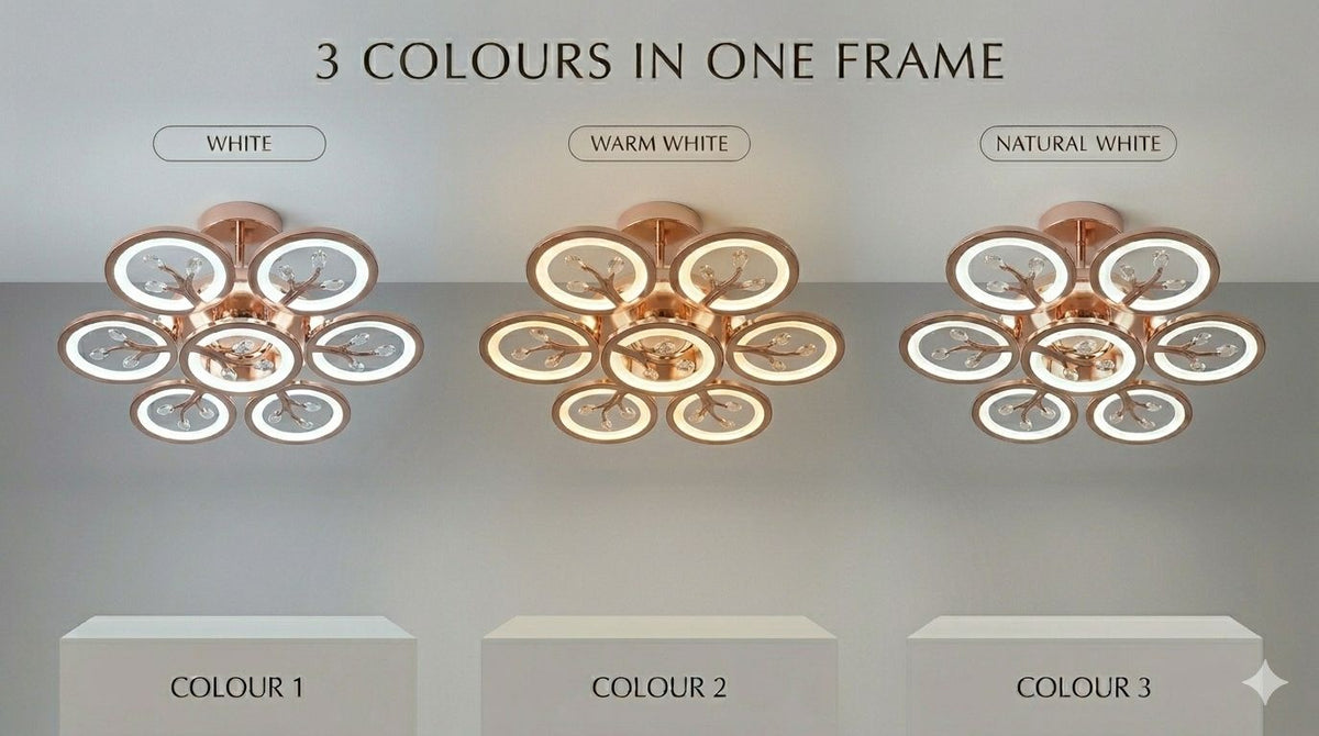 Glintac Crystal Chandelier, 3 Colour Changing WIth Remote Control and Bluetooth (5+1) Waterproof and Gloss Finish