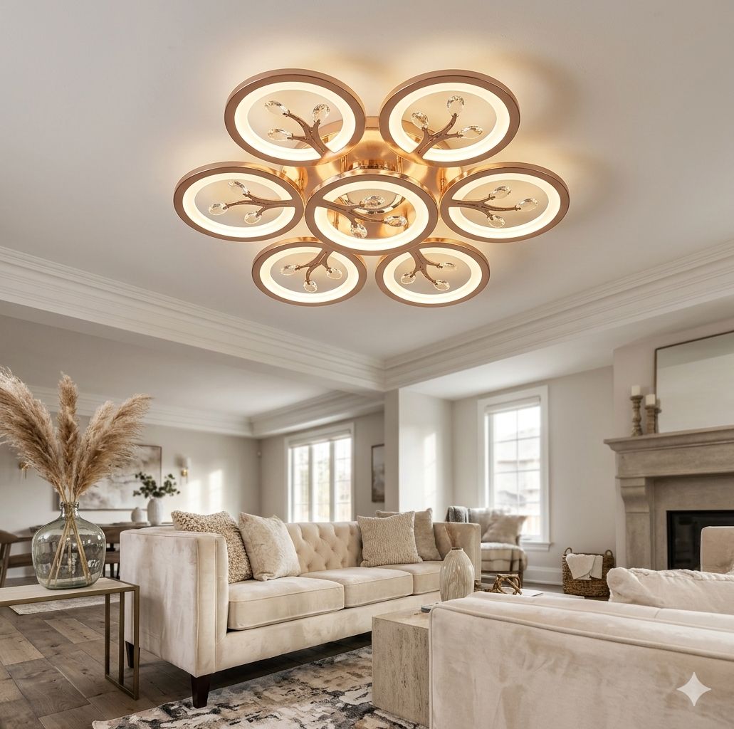 Glintac Crystal Chandelier, 3 Colour Changing WIth Remote Control and Bluetooth (5+1) Waterproof and Gloss Finish