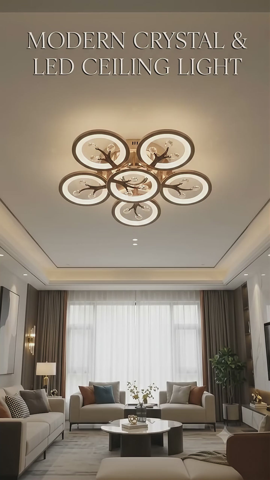 Glintac Crystal Chandelier, 3 Colour Changing WIth Remote Control and Bluetooth (5+1) Waterproof and Gloss Finish