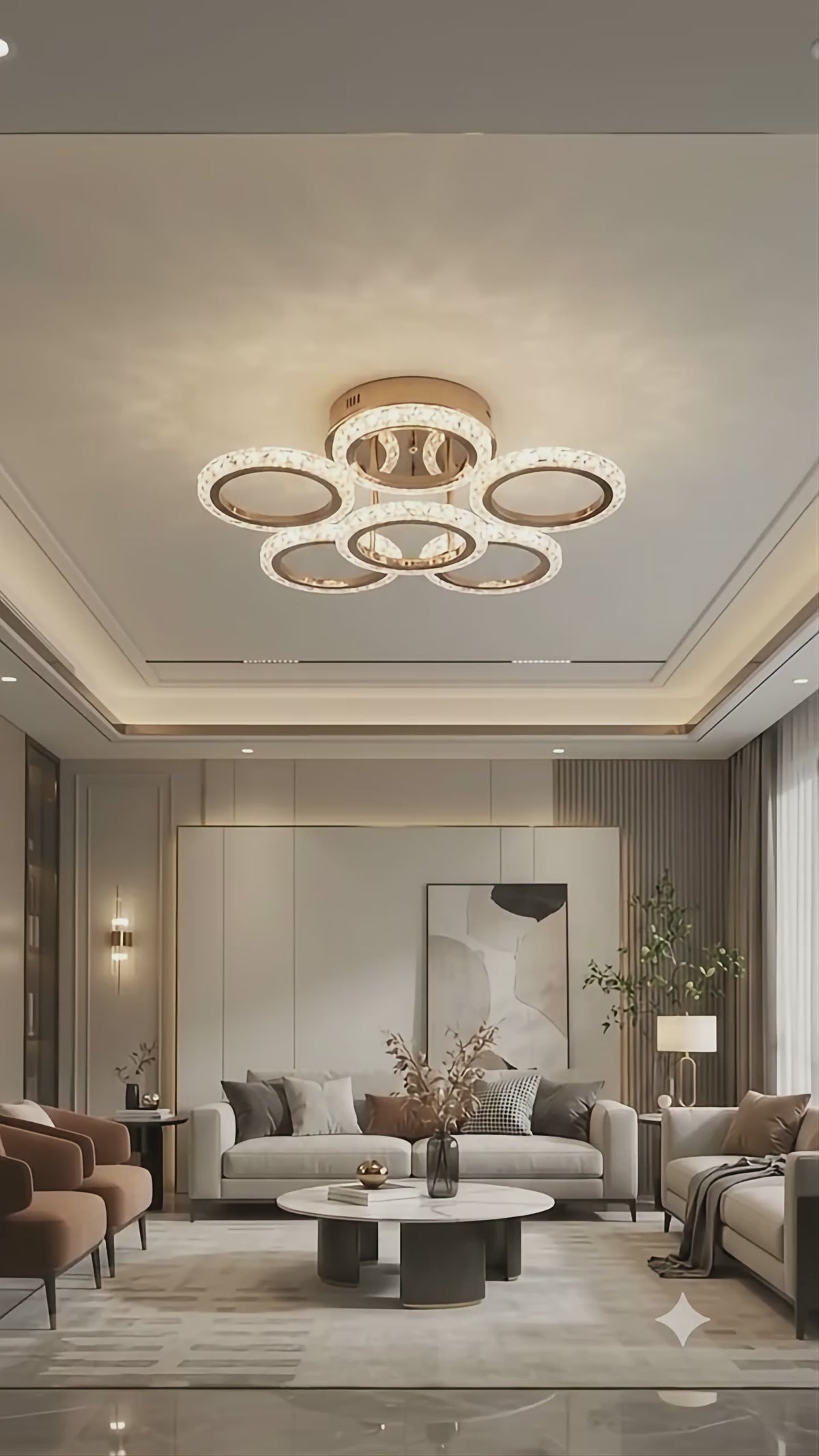 Glintac Crystal Chandelier, 3 Colour Changing WIth Remote Control and Bluetooth (5+1) Waterproof and Gloss Finish