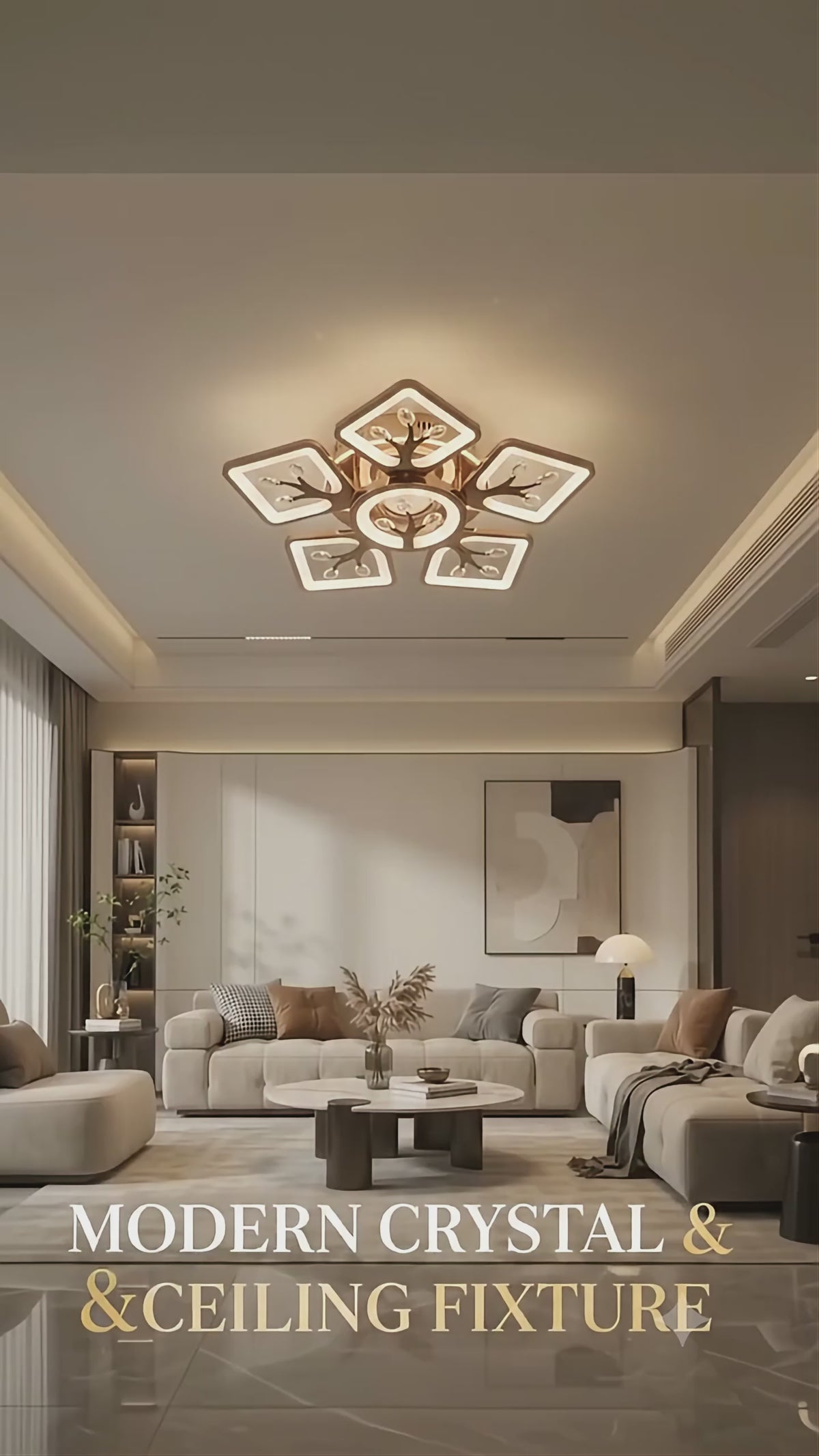 Glintac Crystal Chandelier, 3 Colour Changing WIth Remote Control and Bluetooth (5+1) Waterproof and Gloss Finish